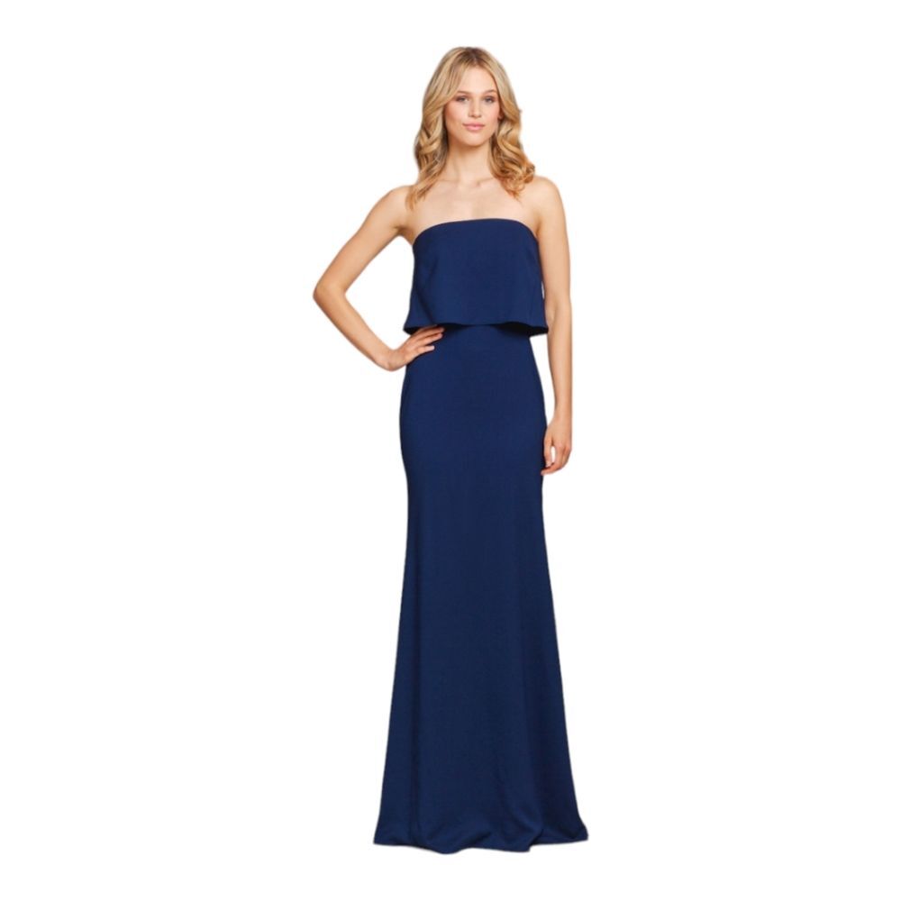 NWT Hayley Paige Occasions strapless gown flutter sheath dress navy blue 5860 10 - Picture 2 of 12